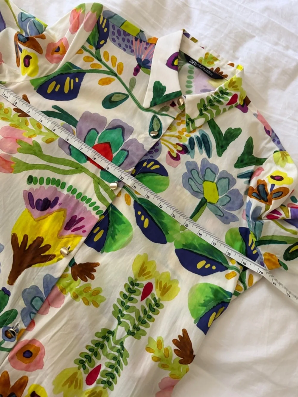 Zara Cream Maxi Shirt Dress with Multicolor Floral Motif - Picture 7 of 9